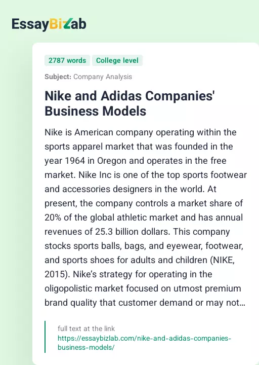 Nike and Adidas Companies' Business Models - Essay Preview