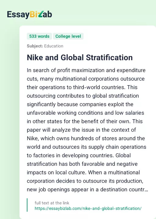 Nike and Global Stratification - Essay Preview