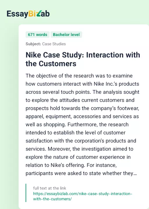 Nike Case Study: Interaction with the Customers - Essay Preview