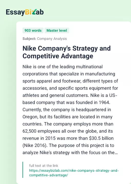 Nike Company's Strategy and Competitive Advantage - Essay Preview