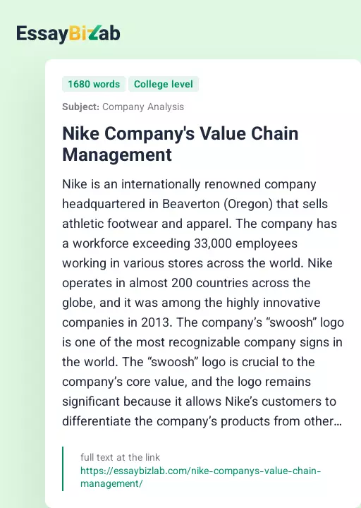 Nike Company's Value Chain Management - Essay Preview
