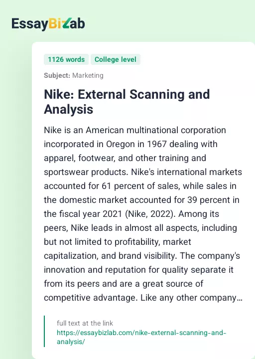 Nike: External Scanning and Analysis - Essay Preview