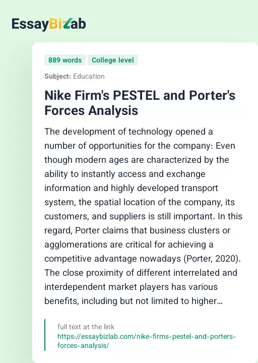 Nike Firm's PESTEL and Porter's Forces Analysis - Essay Preview
