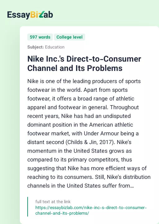 Nike Inc.'s Direct-to-Consumer Channel and Its Problems - Essay Preview