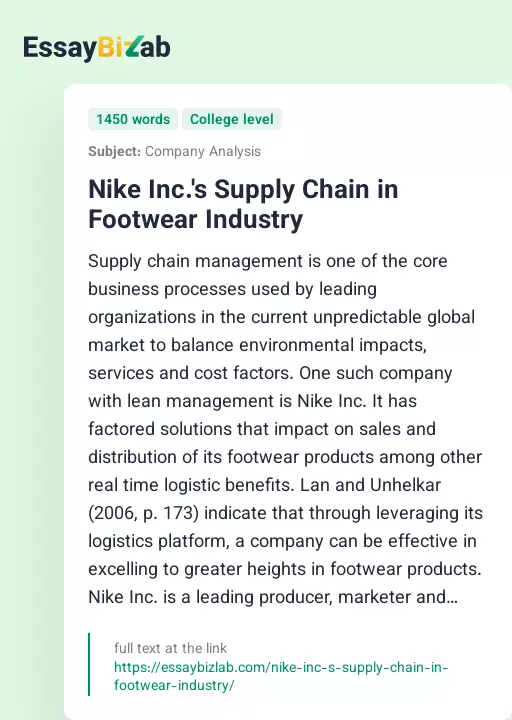 Nike Inc.'s Supply Chain in Footwear Industry - Essay Preview