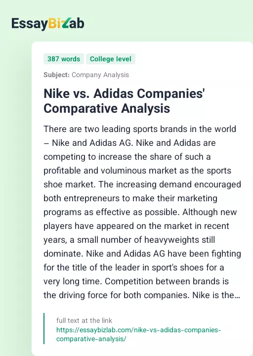 Nike vs. Adidas Companies' Comparative Analysis - Essay Preview