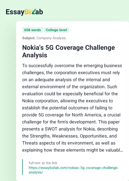 Nokia’s 5G Coverage Challenge Analysis - Essay Preview