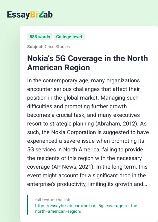 Nokia’s 5G Coverage in the North American Region - Essay Preview