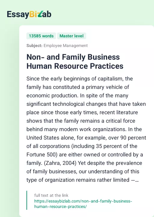 Non- and Family Business Human Resource Practices - Essay Preview