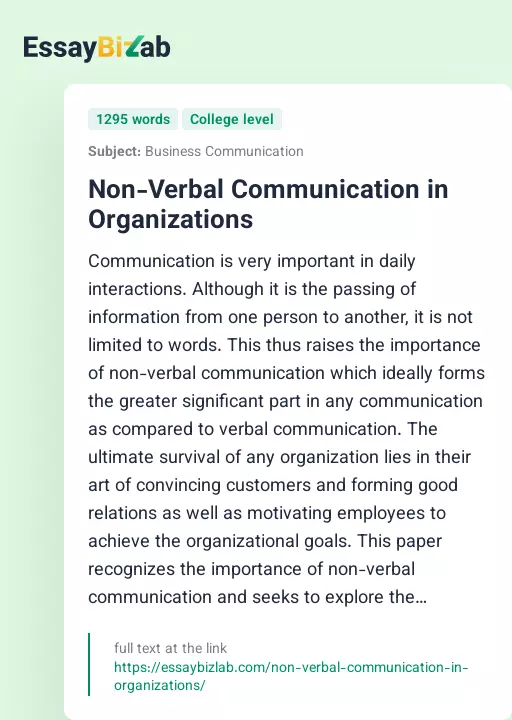 Non-Verbal Communication in Organizations - Essay Preview