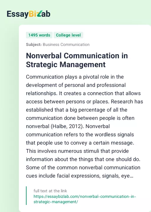 Nonverbal Communication in Strategic Management - Essay Preview