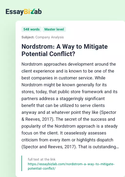 Nordstrom: A Way to Mitigate Potential Conflict? - Essay Preview