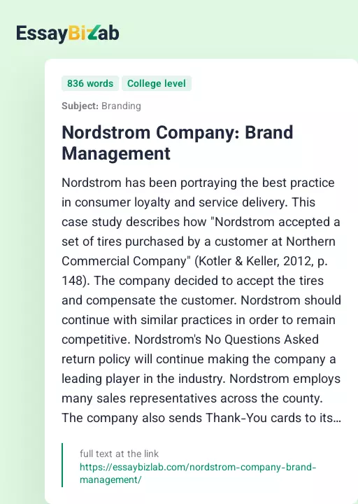 Nordstrom Company: Brand Management - Essay Preview