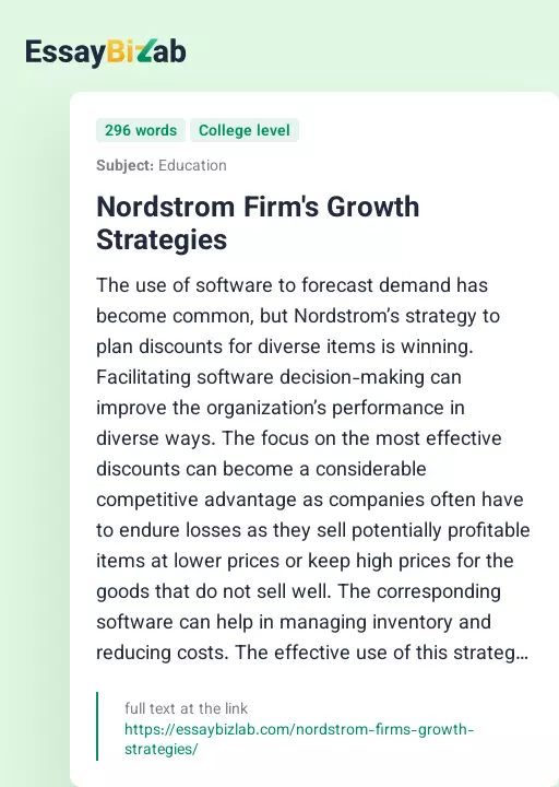 Nordstrom Firm's Growth Strategies - Essay Preview
