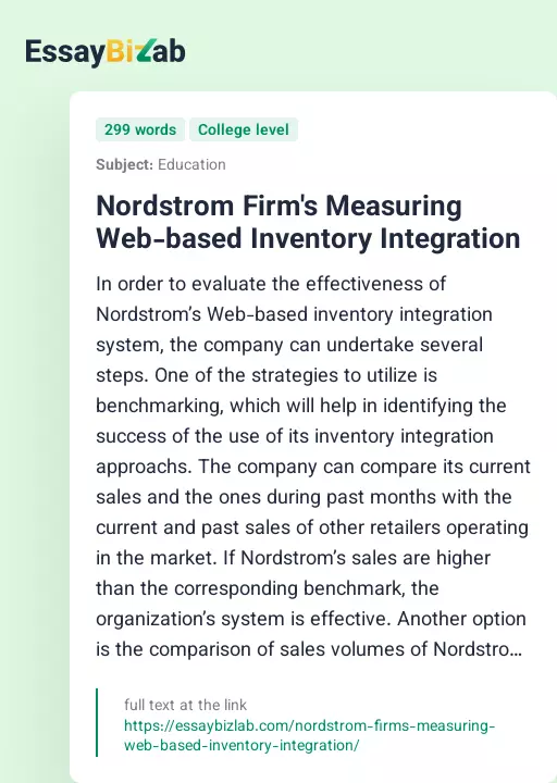 Nordstrom Firm's Measuring Web-based Inventory Integration - Essay Preview