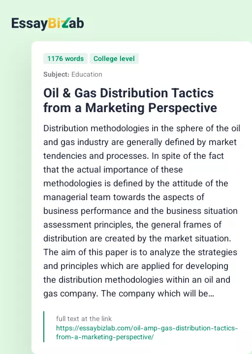 Oil & Gas Distribution Tactics from a Marketing Perspective - Essay Preview