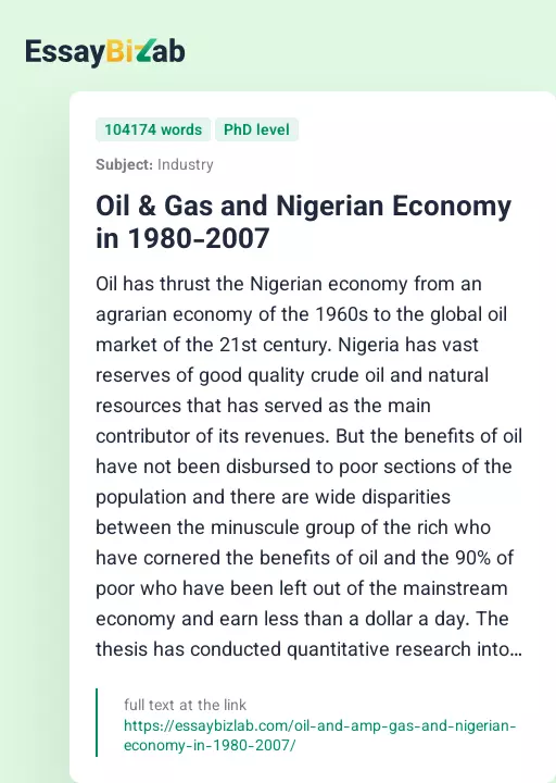 Oil & Gas and Nigerian Economy in 1980-2007 - Essay Preview