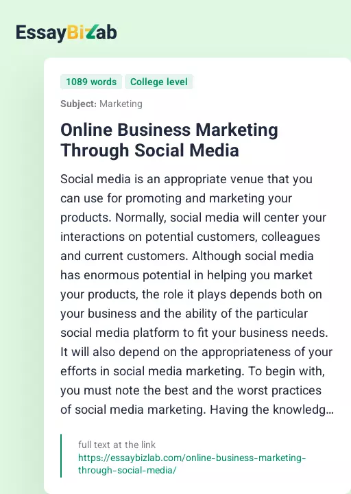 Online Business Marketing Through Social Media - Essay Preview
