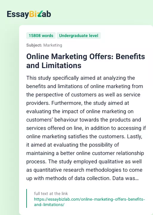 Online Marketing Offers: Benefits and Limitations - Essay Preview