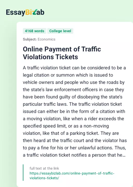 Online Payment of Traffic Violations Tickets - Essay Preview