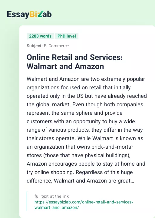 Online Retail and Services: Walmart and Amazon - Essay Preview