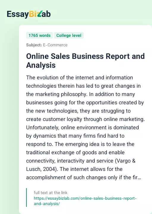 Online Sales Business Report and Analysis - Essay Preview