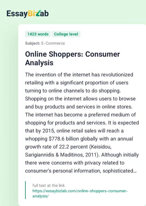 Online Shoppers: Consumer Analysis - Essay Preview