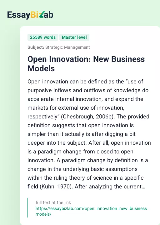 Open Innovation: New Business Models - Essay Preview