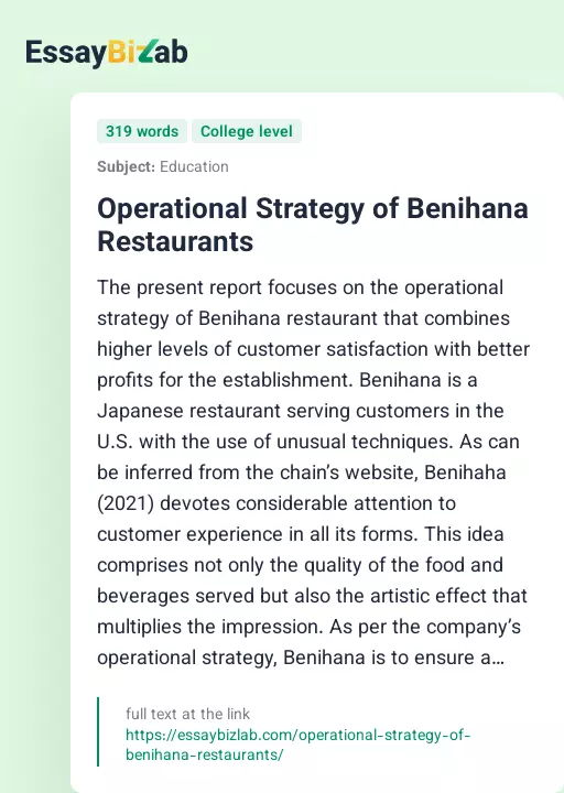 Operational Strategy of Benihana Restaurants - Essay Preview