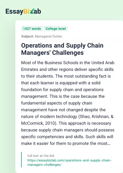 Operations and Supply Chain Managers' Challenges - Essay Preview