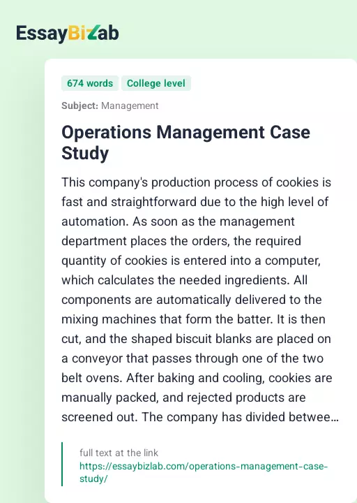 Operations Management Case Study - Essay Preview