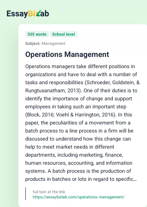 Operations Management - Essay Preview