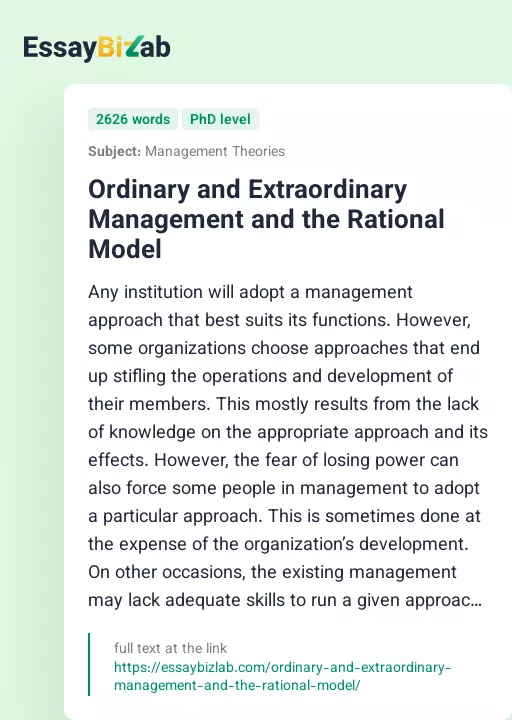 Ordinary and Extraordinary Management and the Rational Model - Essay Preview