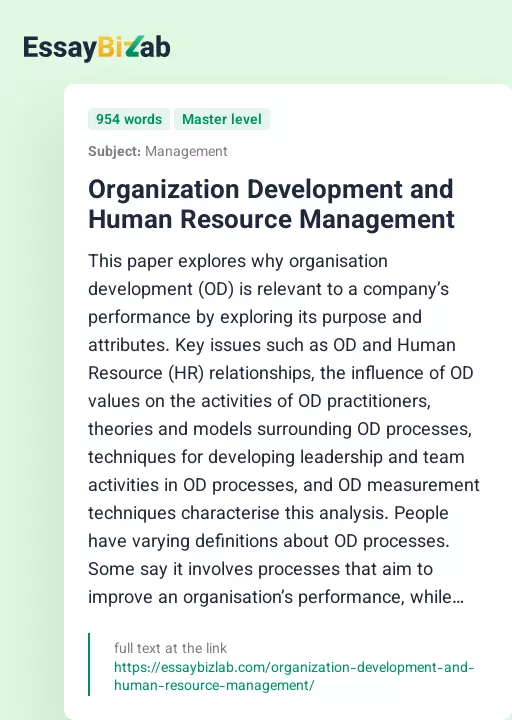 Organization Development and Human Resource Management - Essay Preview