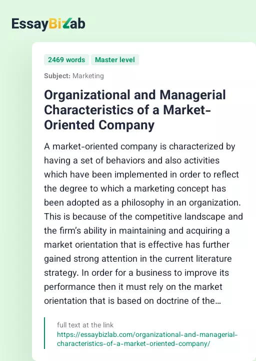 Organizational and Managerial Characteristics of a Market-Oriented Company - Essay Preview