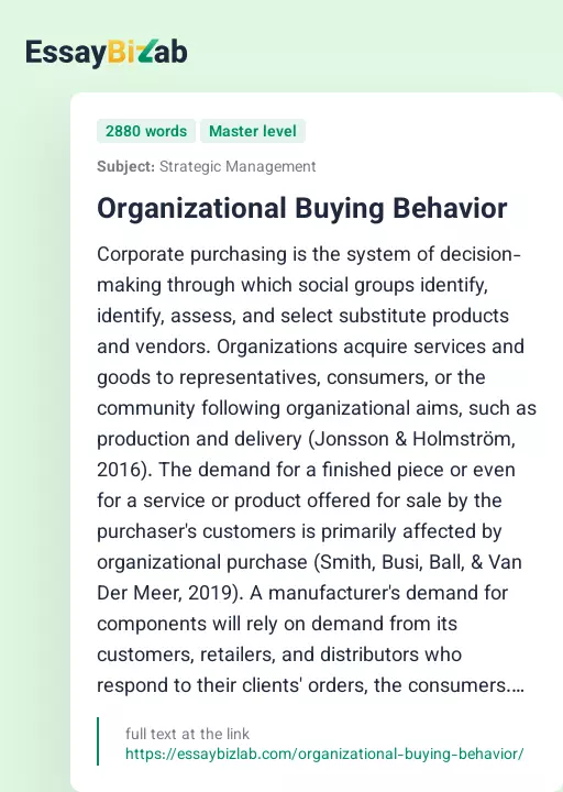 Organizational Buying Behavior - Essay Preview