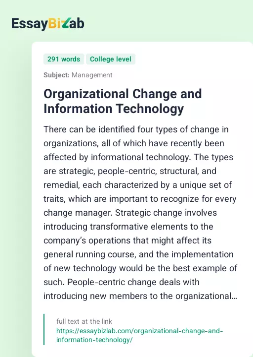 Organizational Change and Information Technology - Essay Preview