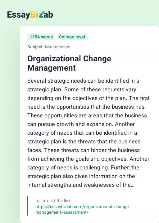 Organizational Change Management - Essay Preview