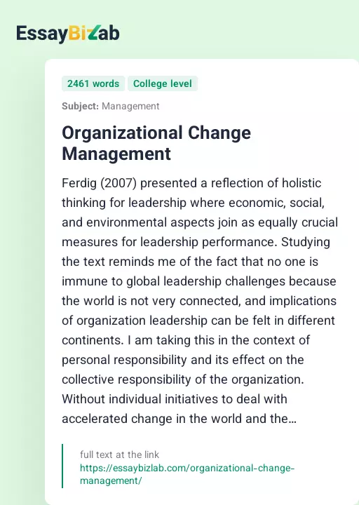 Organizational Change Management - Essay Preview