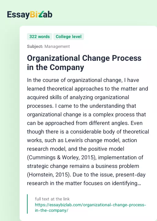 Organizational Change Process in the Company - Essay Preview