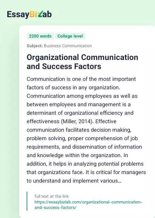 Organizational Communication and Success Factors - Essay Preview