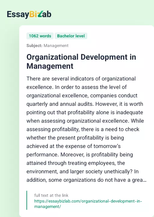 Organizational Development in Management - Essay Preview