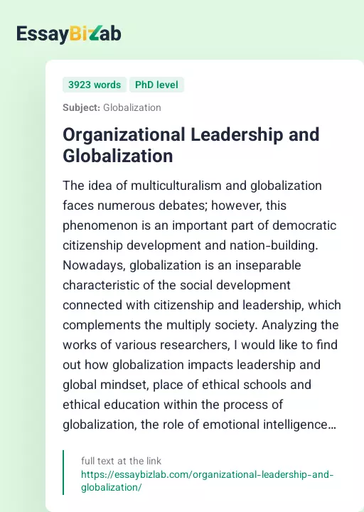Organizational Leadership and Globalization - Essay Preview