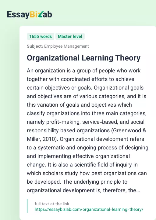 Organizational Learning Theory - Essay Preview