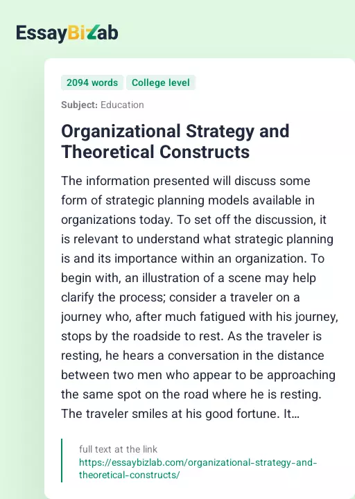 Organizational Strategy and Theoretical Constructs - Essay Preview