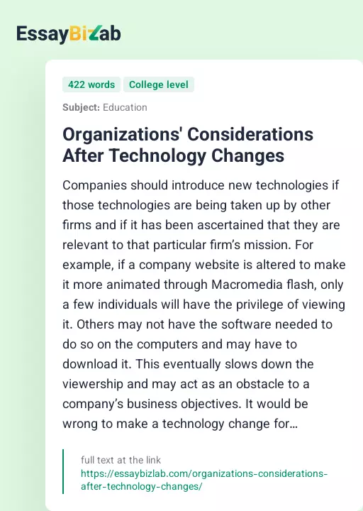 Organizations' Considerations After Technology Changes - Essay Preview