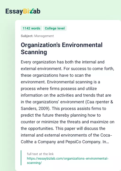 Organization's Environmental Scanning - Essay Preview