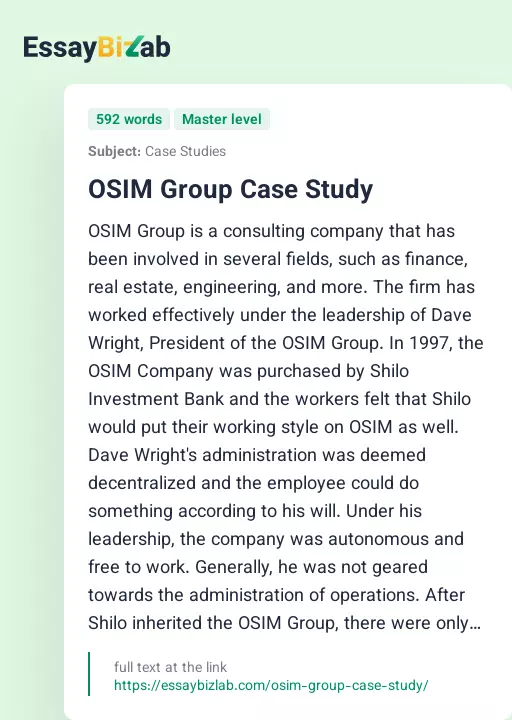 OSIM Group Case Study - Essay Preview