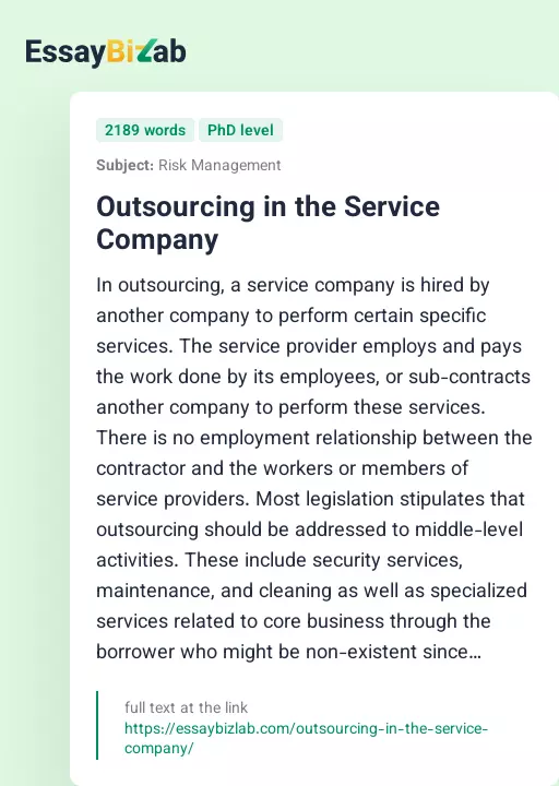 Outsourcing in the Service Company - Essay Preview