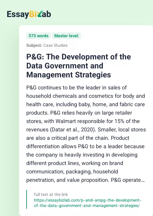 P&G: The Development of the Data Government and Management Strategies - Essay Preview
